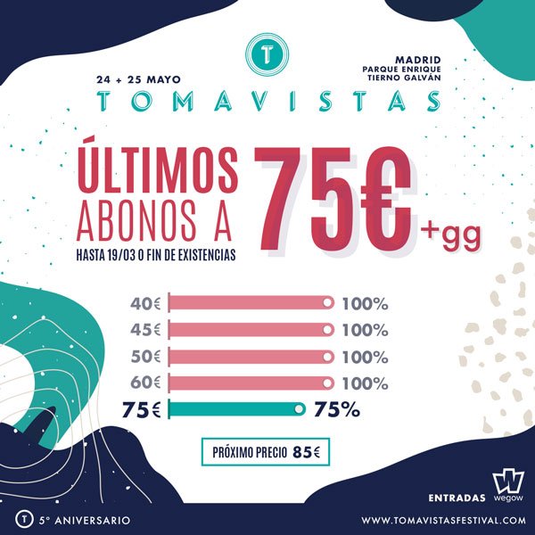 Anuncio últimos abonos a 75€ Festival Tomavistas 2019